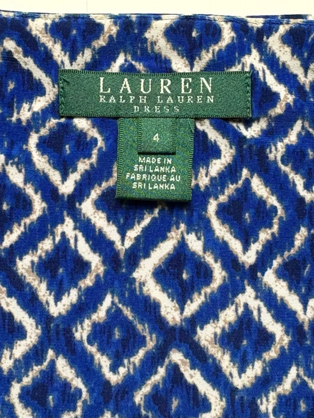Lauren Ralph Lauren Blue Ikat Geometric Diamond Faux Wrap Dress • Size 4
